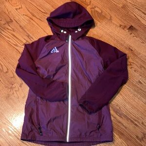 Adidas zip up hoodie SMALL double lined maroon color zip pockets windbreaker